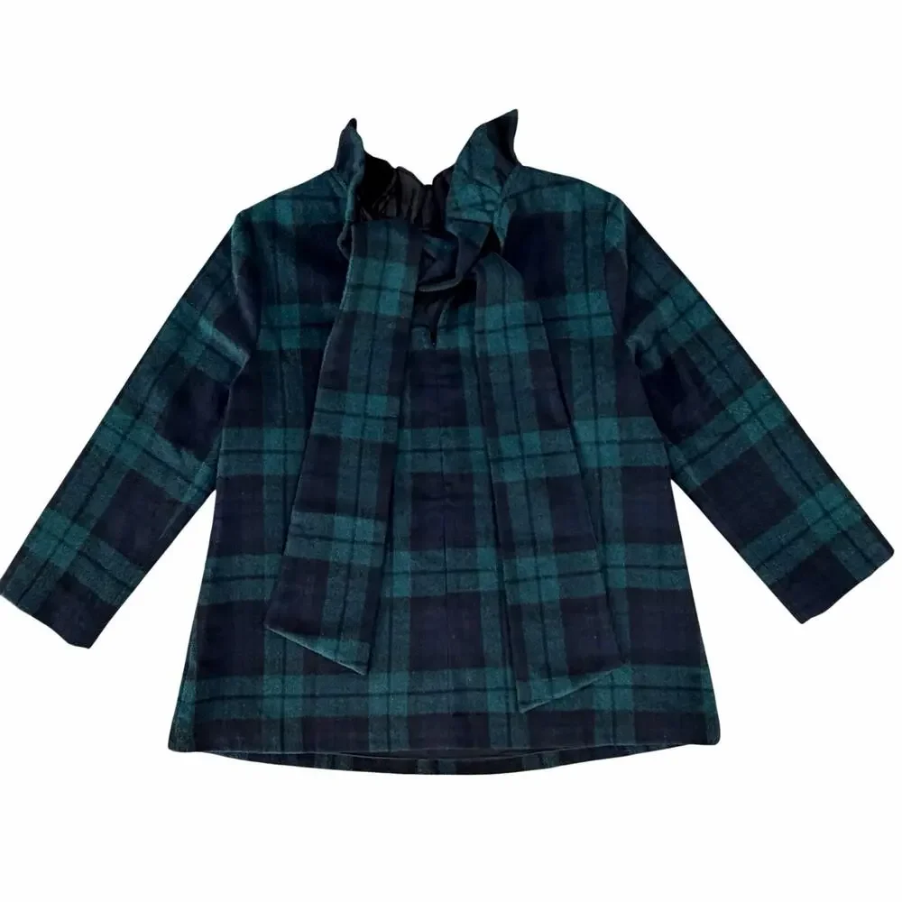 Tuckernuck Blackwatch Plaid Faye Blouse Plaid Wool Ruffle Bow Back Preppy SZ M - Picture 4 of 16